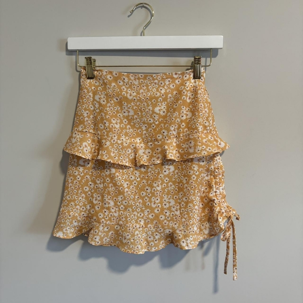 Floral Ruffle Mini Skirt in Yellow and White